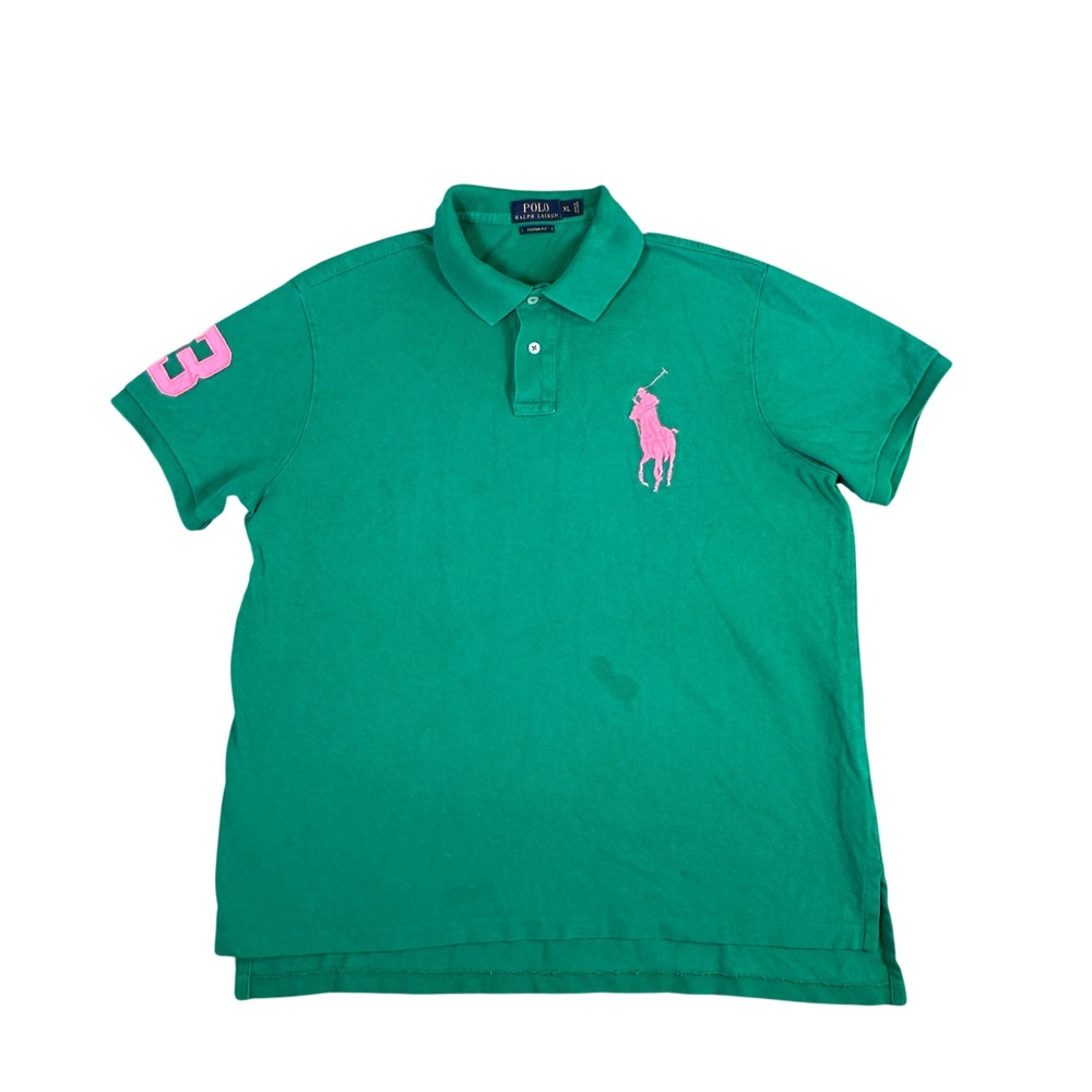 Polo Ralph Lauren Mens XL Green Pink Big Pony Custom Fit Short Sleeve Polo Shirt
